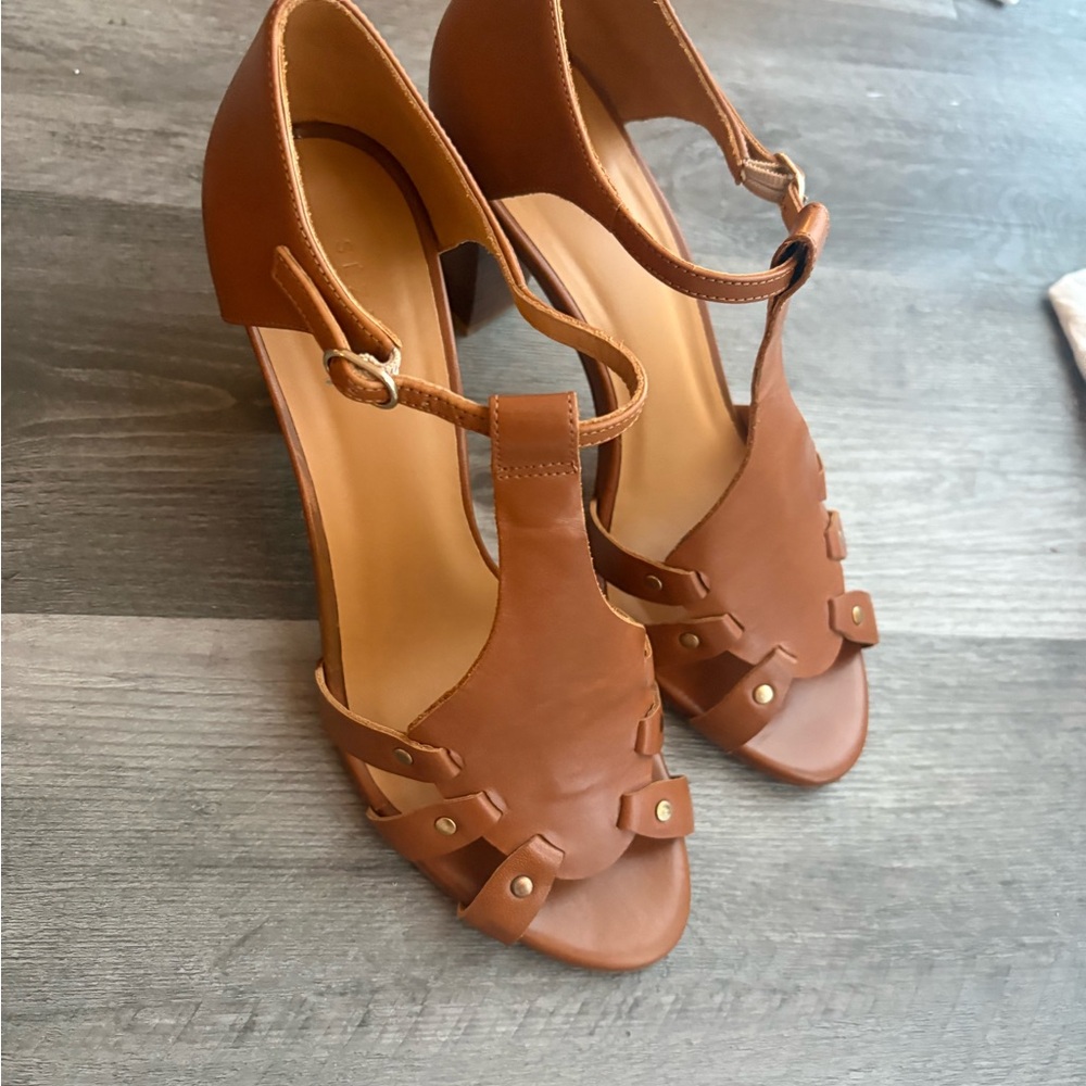 Brown Leather Sezane Heel Sandals - Like New - Size 8 - Picture 3 of 14